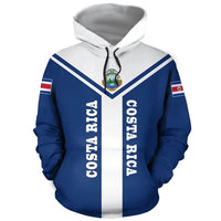 Costa Rica Rising Pullover Hoodie, blau, vorne mit Wappen und Text