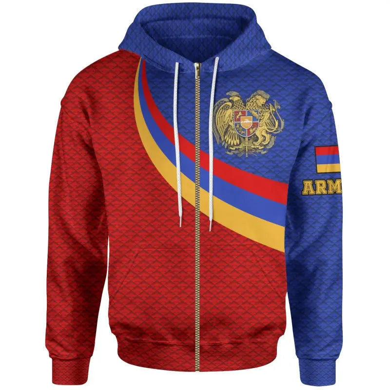 Armenia Zip Up Hoodie Armenia Coat Of Arms and Flag Color RLT8 - Wonder Print Shop