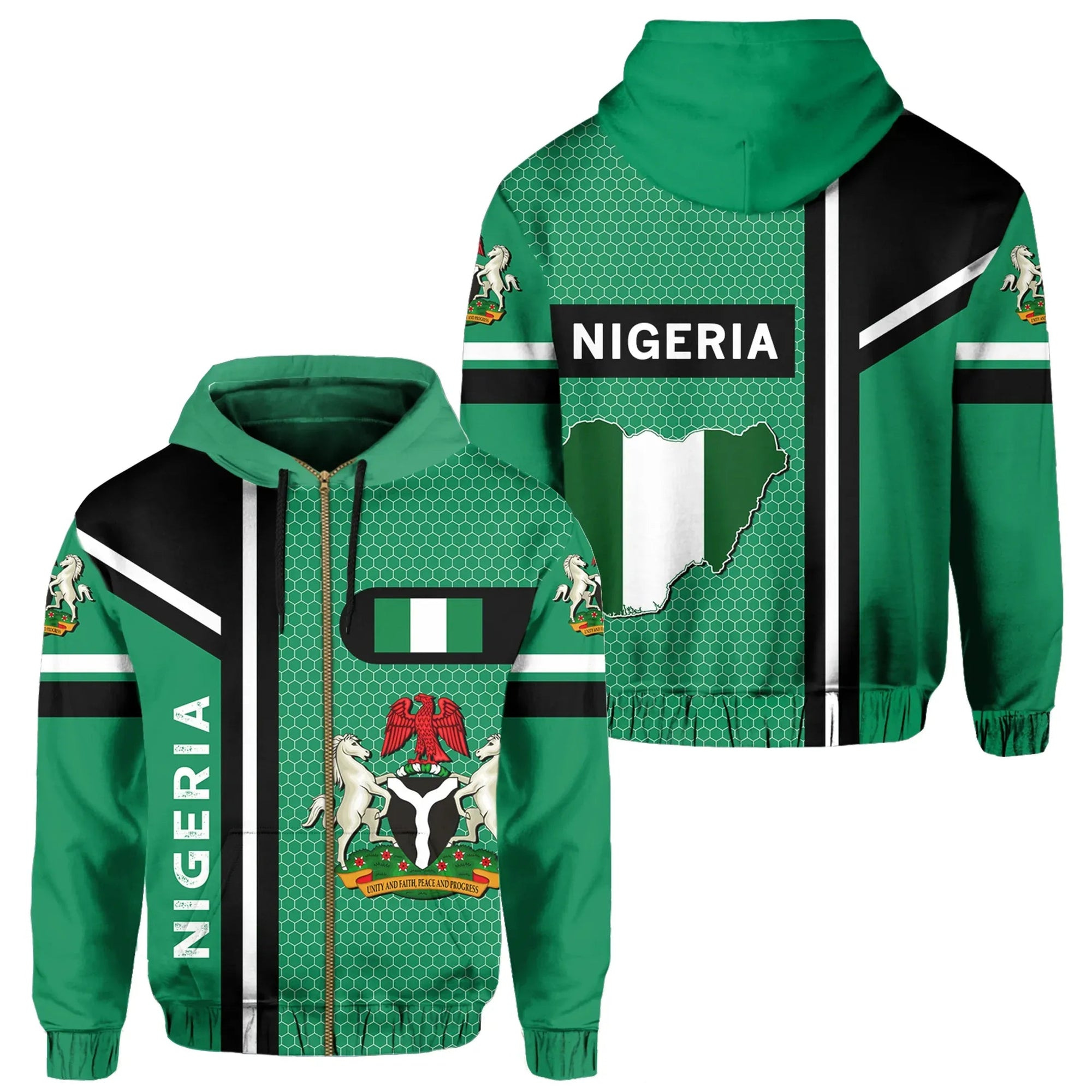 Nigeria Hoodie Zip Flag Morale Style RLT8 - Wonder Print Shop