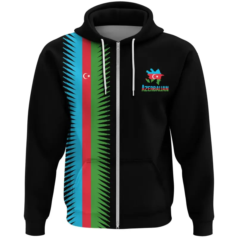 Azerbaijan Zip Hoodie United Flag (Black) RLT8 - Wonder Print Shop