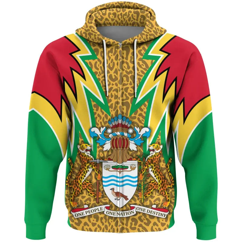 Guyana Zip Hoodie Jaguars Coat of Arms RLT8 - Wonder Print Shop