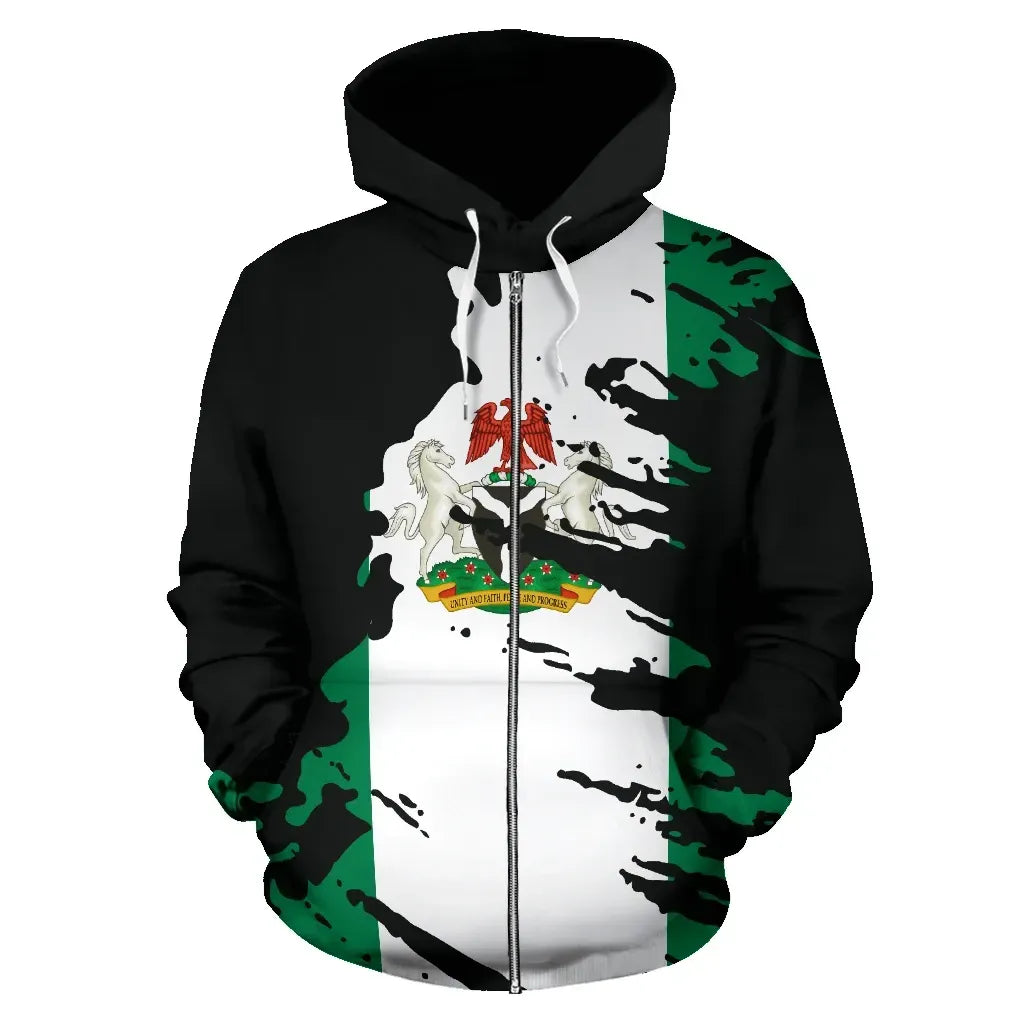 Nigeria Hoodie Flag Painting Coat Of Arms Zip Up RLT8 - Wonder Print Shop