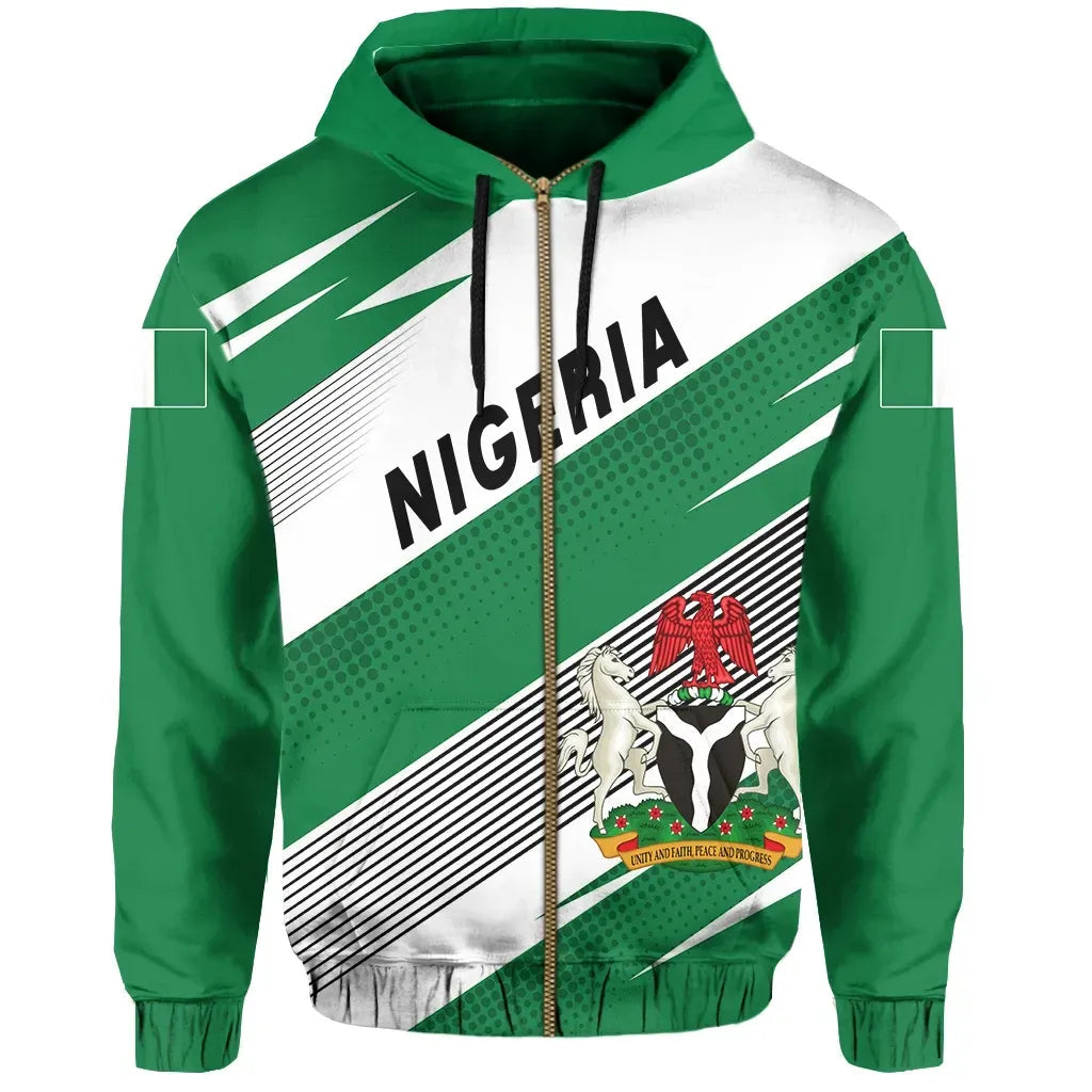 Nigeria Flag Zipper Hoodie Pride Style RLT8 - Wonder Print Shop