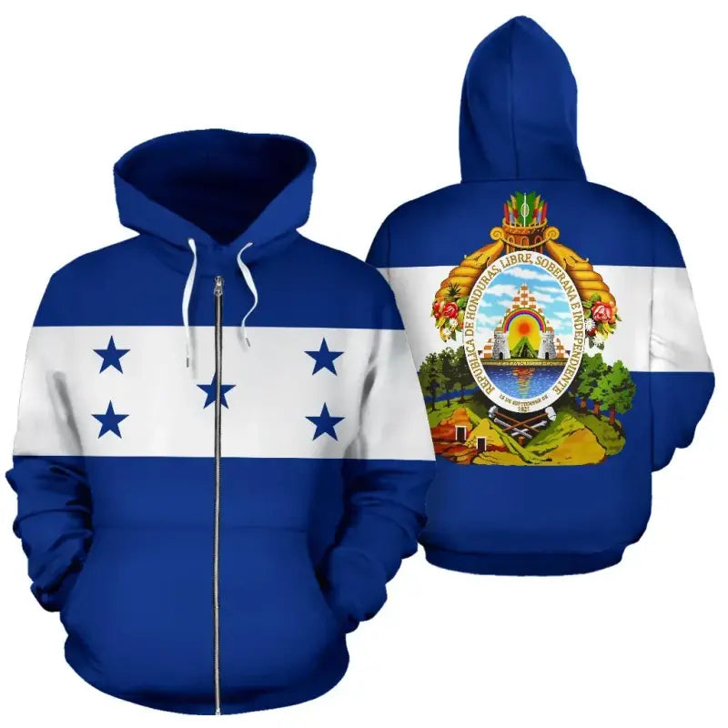 Honduras Flag with Coat of Arms Zip Up Hoodie RLT8 - Wonder Print Shop