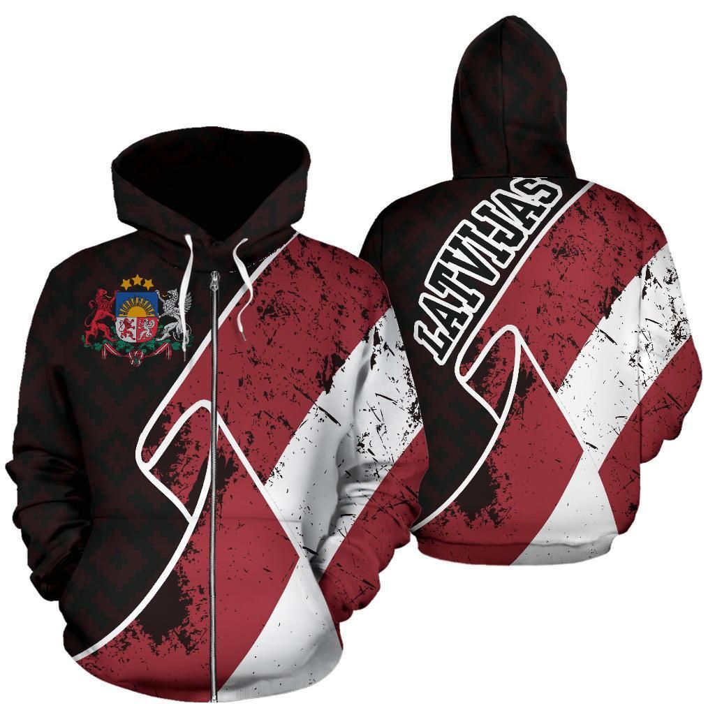 Latvia Hoodie Zip Special Grunge Flag RLT6 - Wonder Print Shop