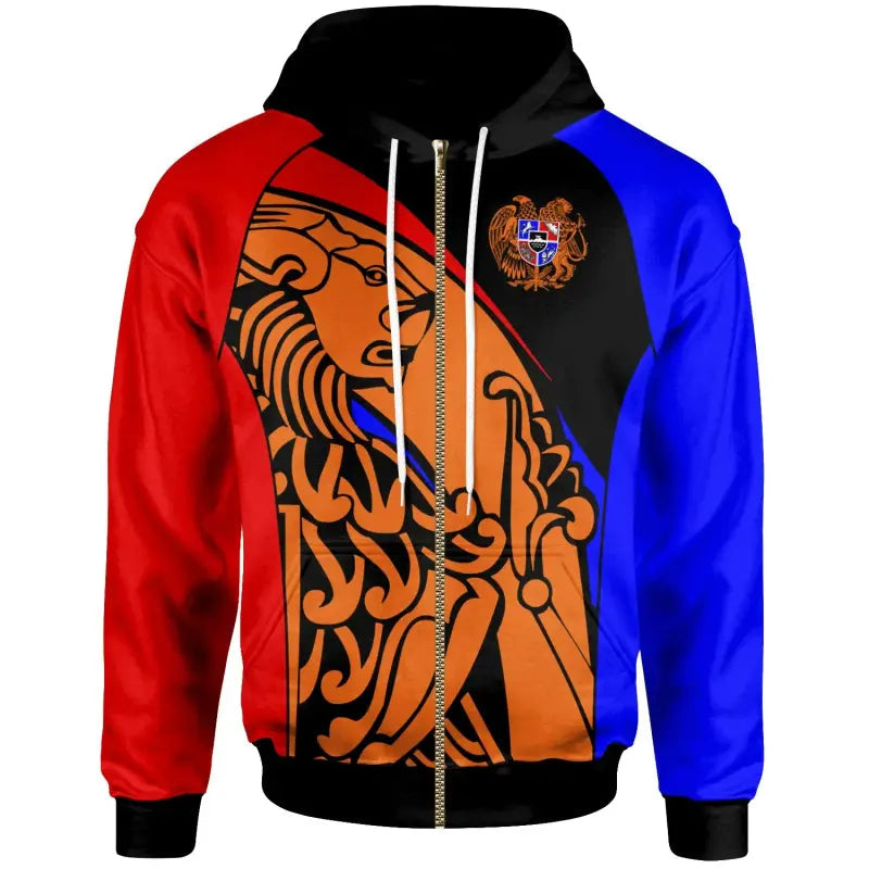 Armenia Zip Up Hoodie A Lion and An Eagle RLT8 - Wonder Print Shop