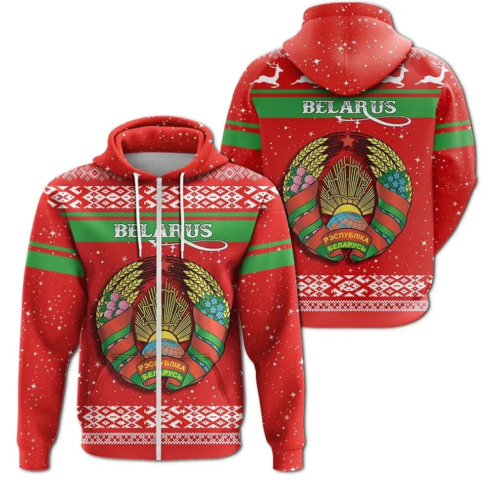 Christmas Belarus Coat Of Arms Zip Hoodie RLT6 - Wonder Print Shop