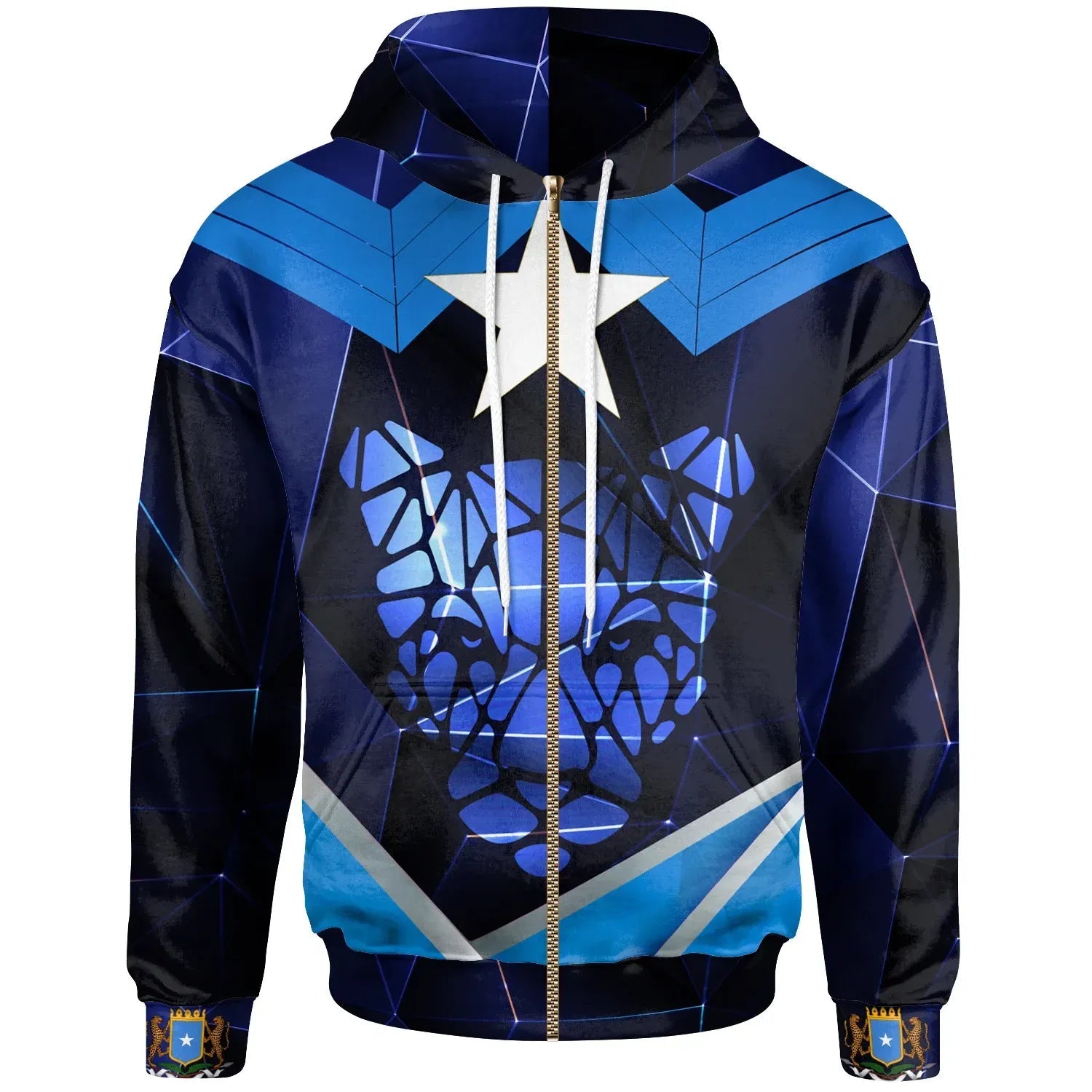 Somalia Zip - Hoodie - Coat Of Arms Somalia With Leopard RLT8 - Wonder Print Shop