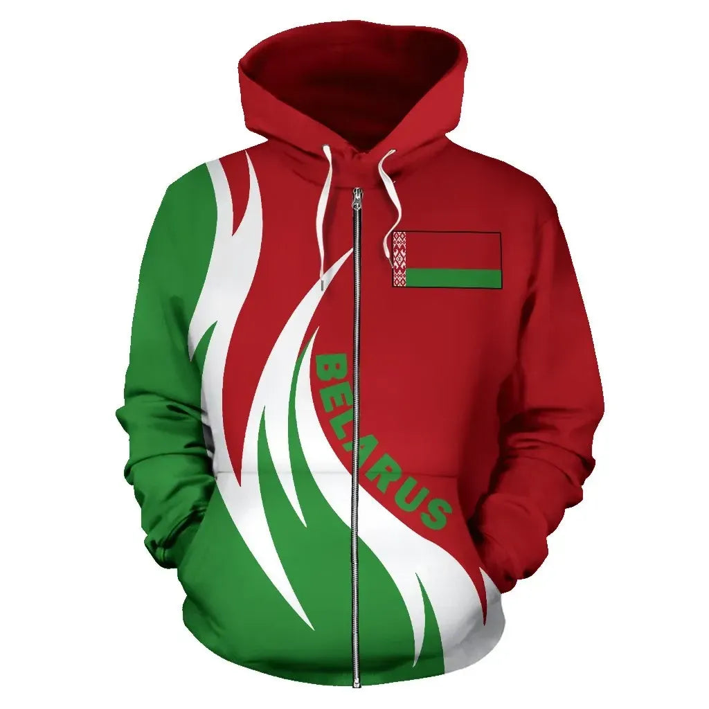 Belarus Zip Up Hoodie Coat Of Arms Fire Style RLT6 - Wonder Print Shop