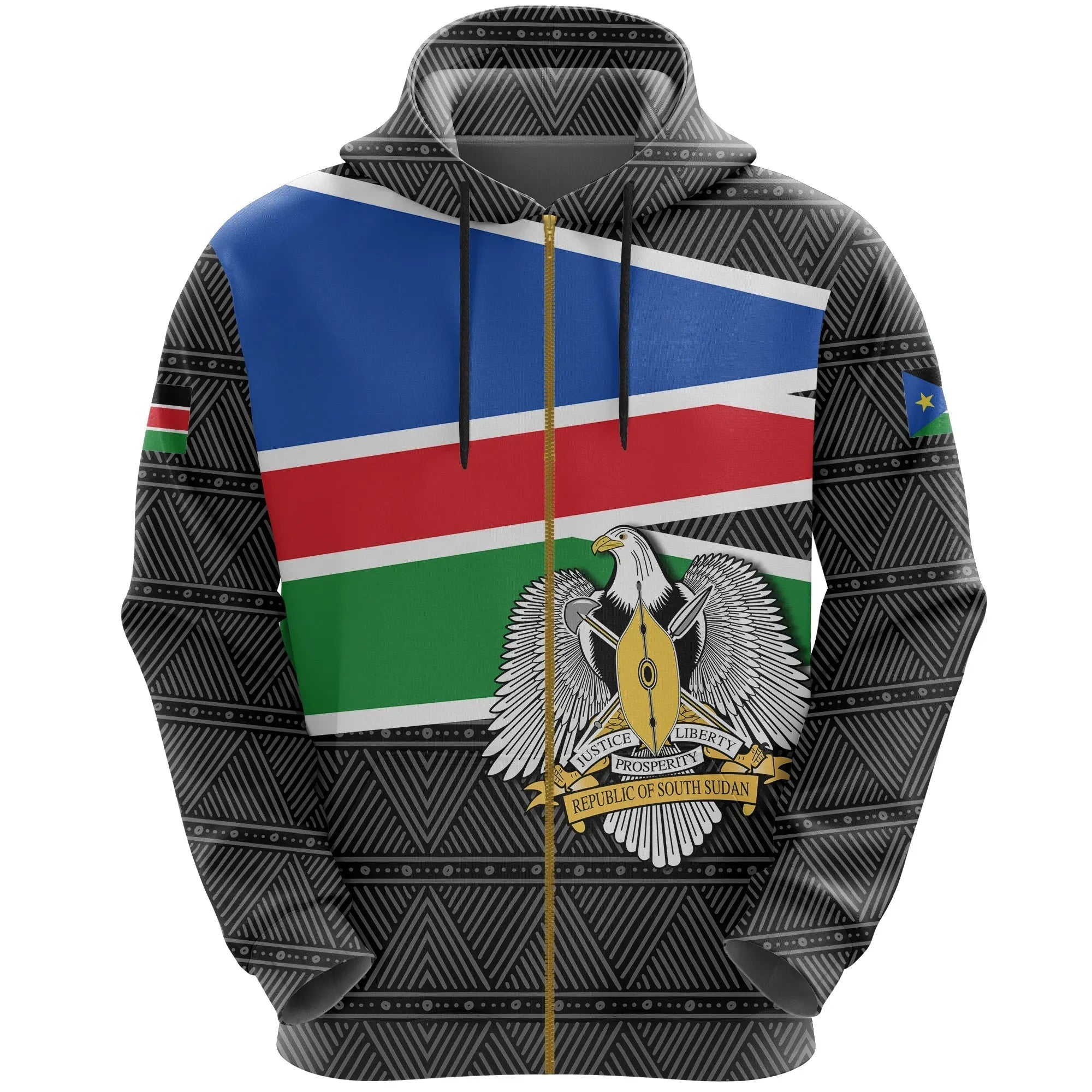 South Sudan All Over Zip Hoodie Flag Coat Of Arms RLT8 - Wonder Print Shop