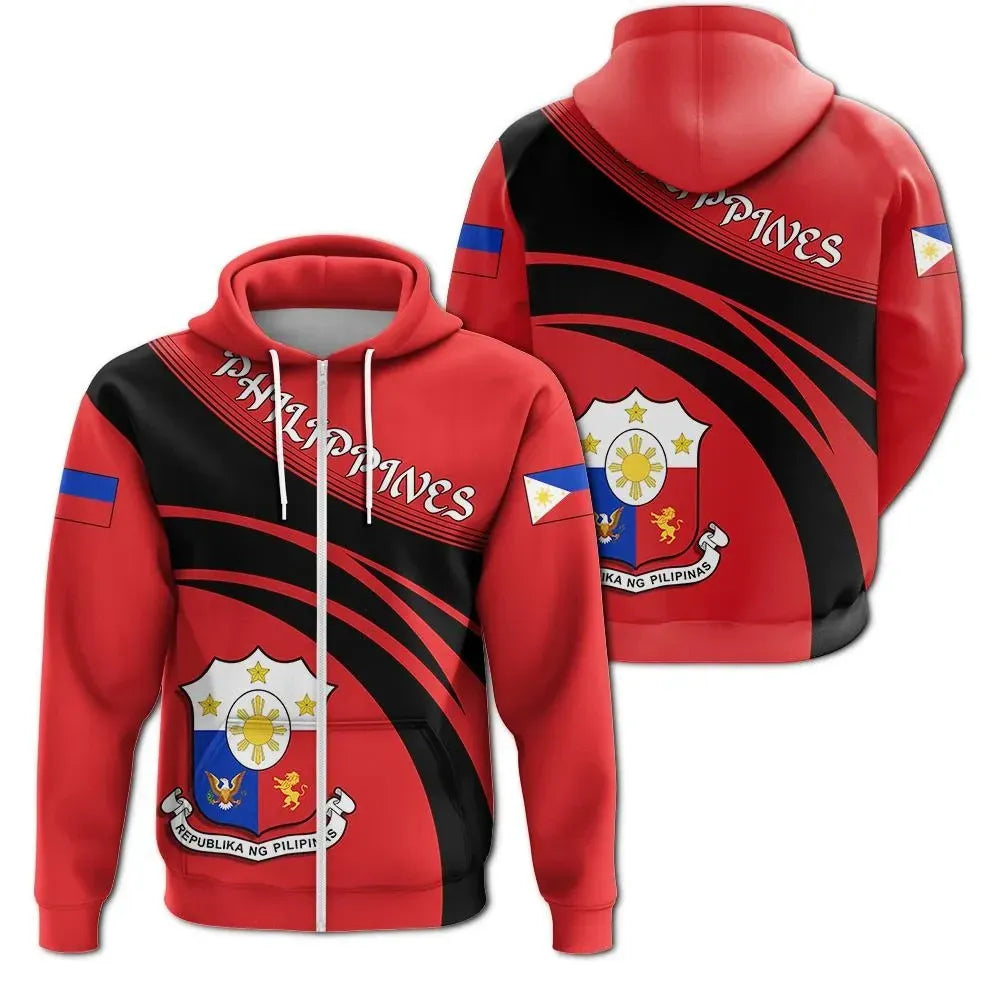 Philippines Zip Hoodie Coat Of Arms Cricket Style RLT6 - Wonder Print Shop