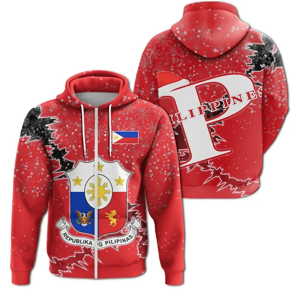 Philippines Christmas Zip Up Hoodie Coat Of Arms X Style8 RLT6 - Wonder Print Shop