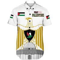 White unisex short-sleeve shirt with Palestine flag and large eagle shield graphic