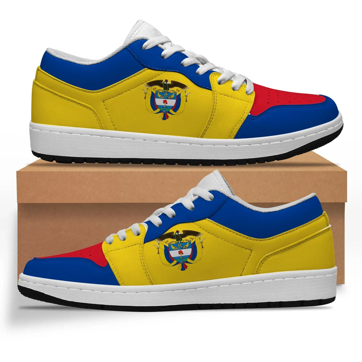 Colombia Low Sneaker mit gelb-blauen Seiten, rotem Akzent, weißer Sohle