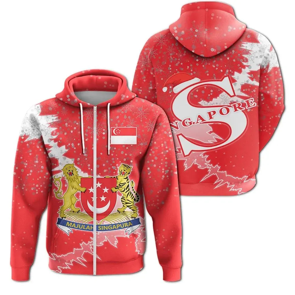 Singapore Christmas Zip Up Hoodie Coat Of Arms X Style RLT13 - Wonder Print Shop