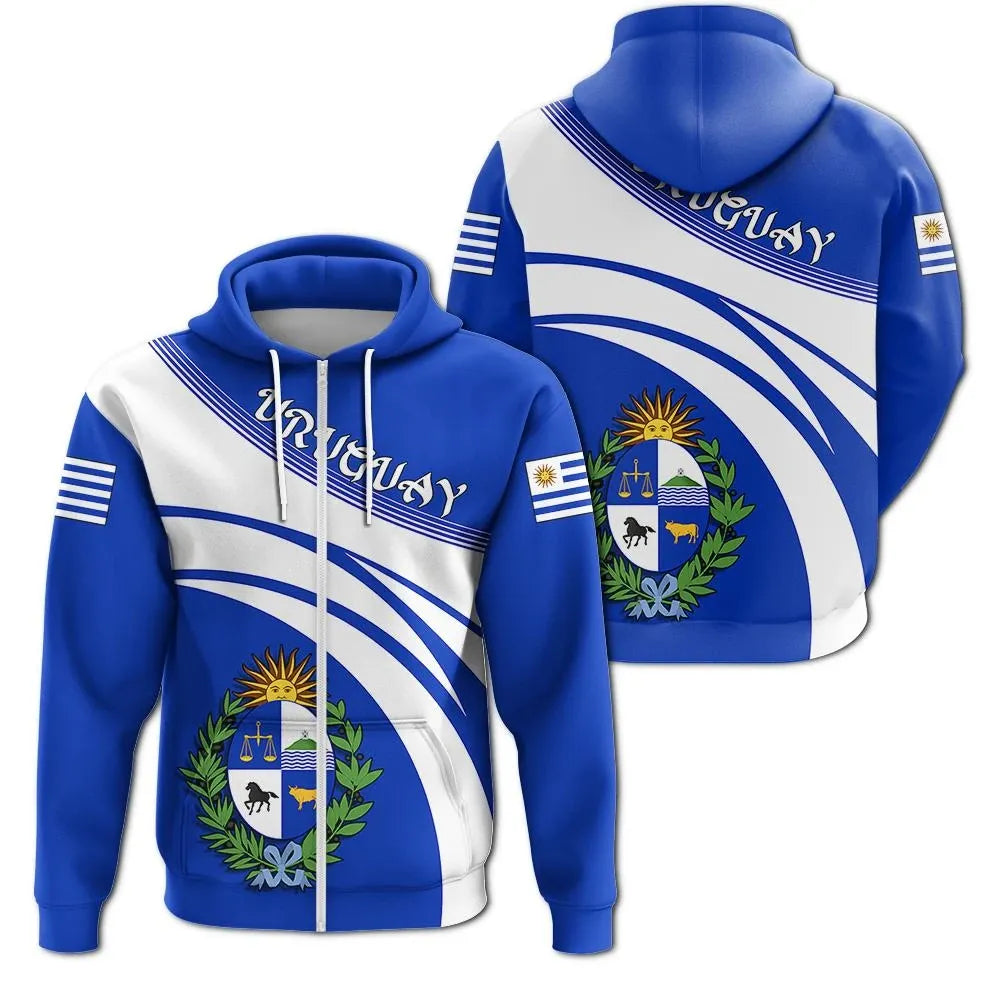 Uruguay Zip Hoodie Coat Of Arms Cricket Style RLT6 - Wonder Print Shop