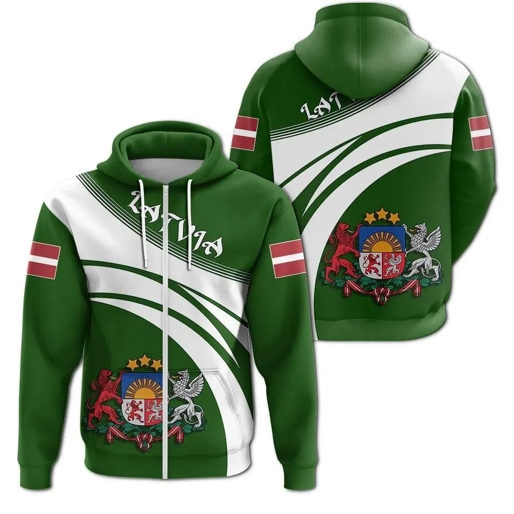 Latvia Coat Of Arms Zip Hoodie Cricket Style RLT6 - Wonder Print Shop