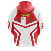 Malta zip hoodie back with red hood, coat of arms and white/red stripe design