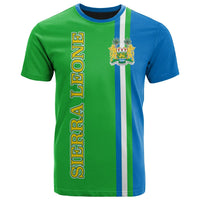 Green and blue colorblock Sierra Leone graphic T-shirt, vertical text and crest