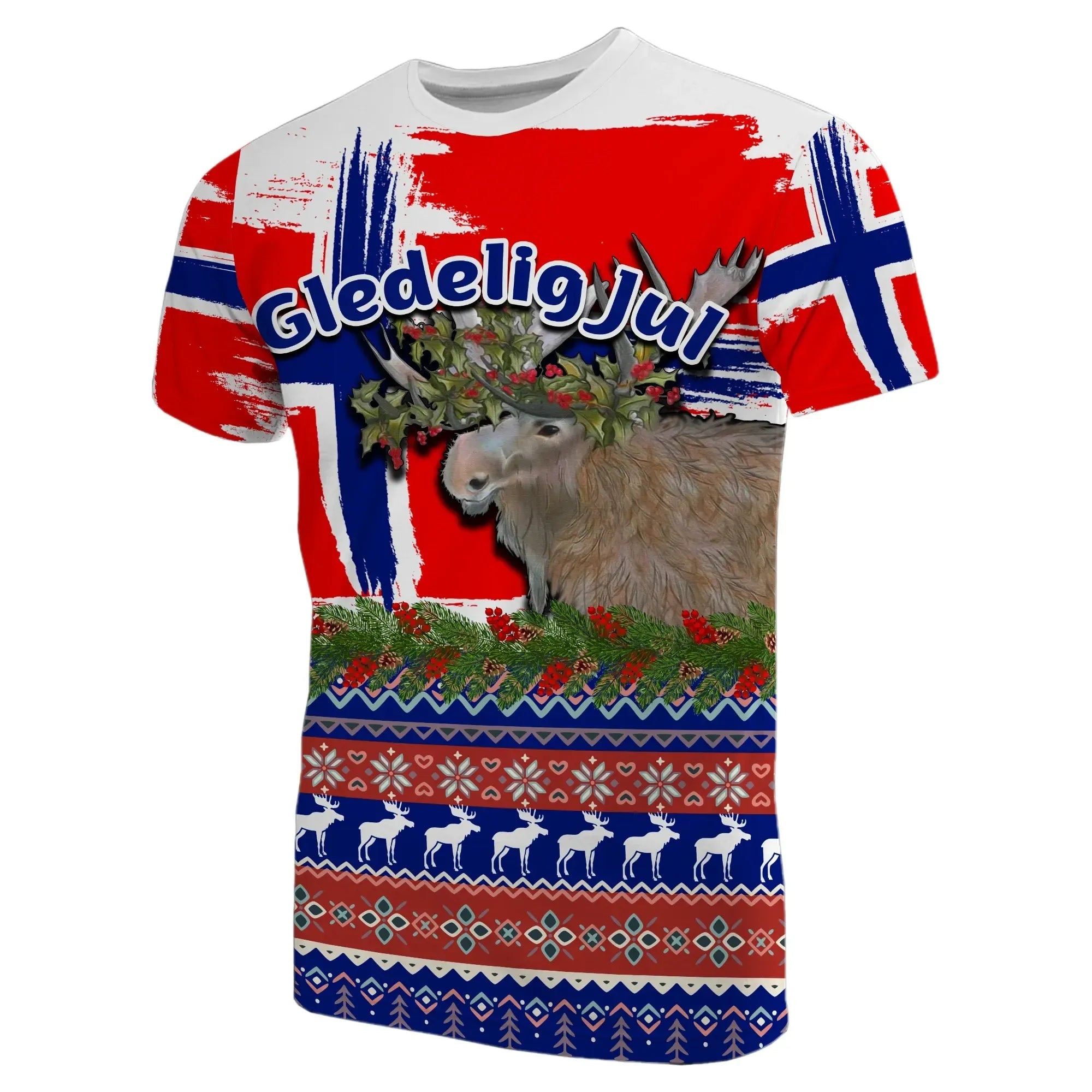 Norway Flag With Moose Christmas T Shirt RLT7 - Wonder Print Shop