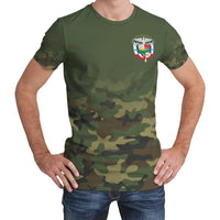 Green camo T-shirt with small chest crest logo