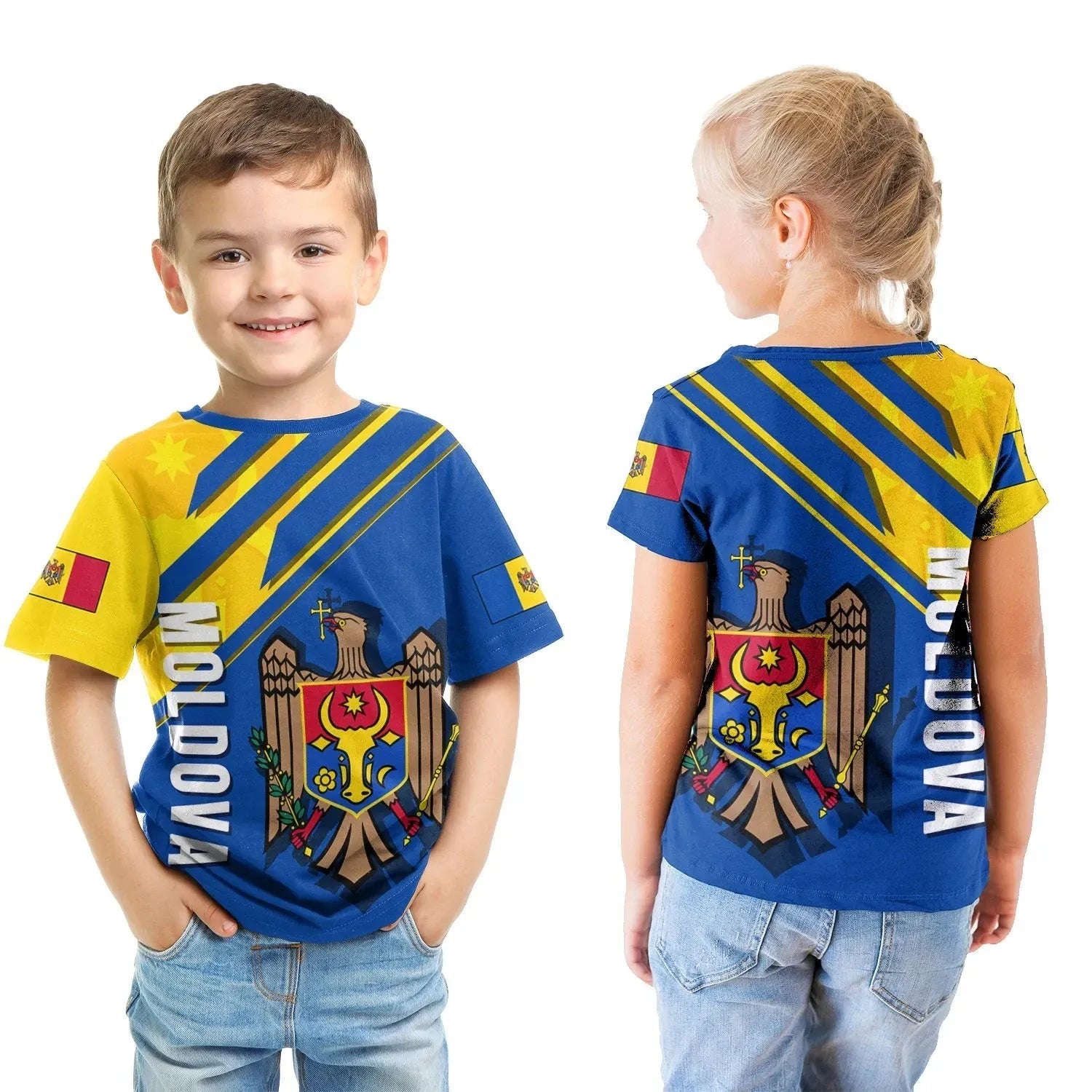 Wonder Print Shop Moldova T shirt Kid, Flag and Coat Of Arms A22 RLT13 - Wonder Print Shop