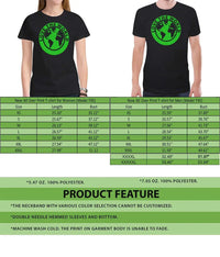 Black T-shirt with green circular world graphic and slogan print