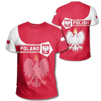 Red t-shirt with Polish eagle coat of arms and POLAND text on the chest