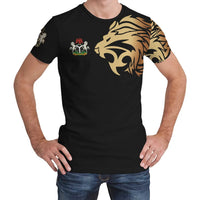 Black T-shirt with lion head graphic and small Nigeria crest on chest