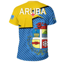 Yellow Aruba T-shirt back with large ARUBA text and crest graphic