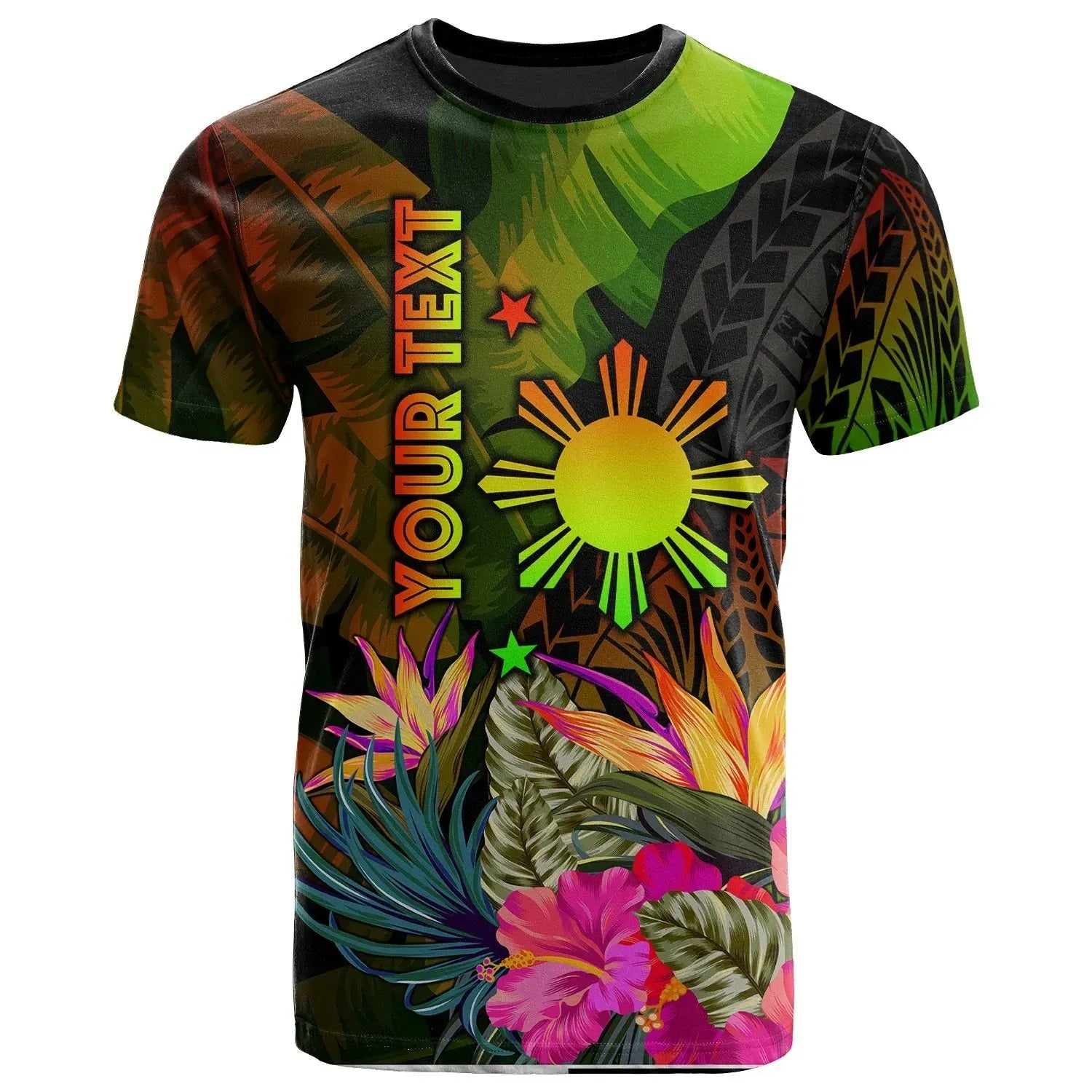 The Philippines Polynesian Personalised T Shirt Hibiscus and Banana Leaves RLT6 - Wonder Print Shop