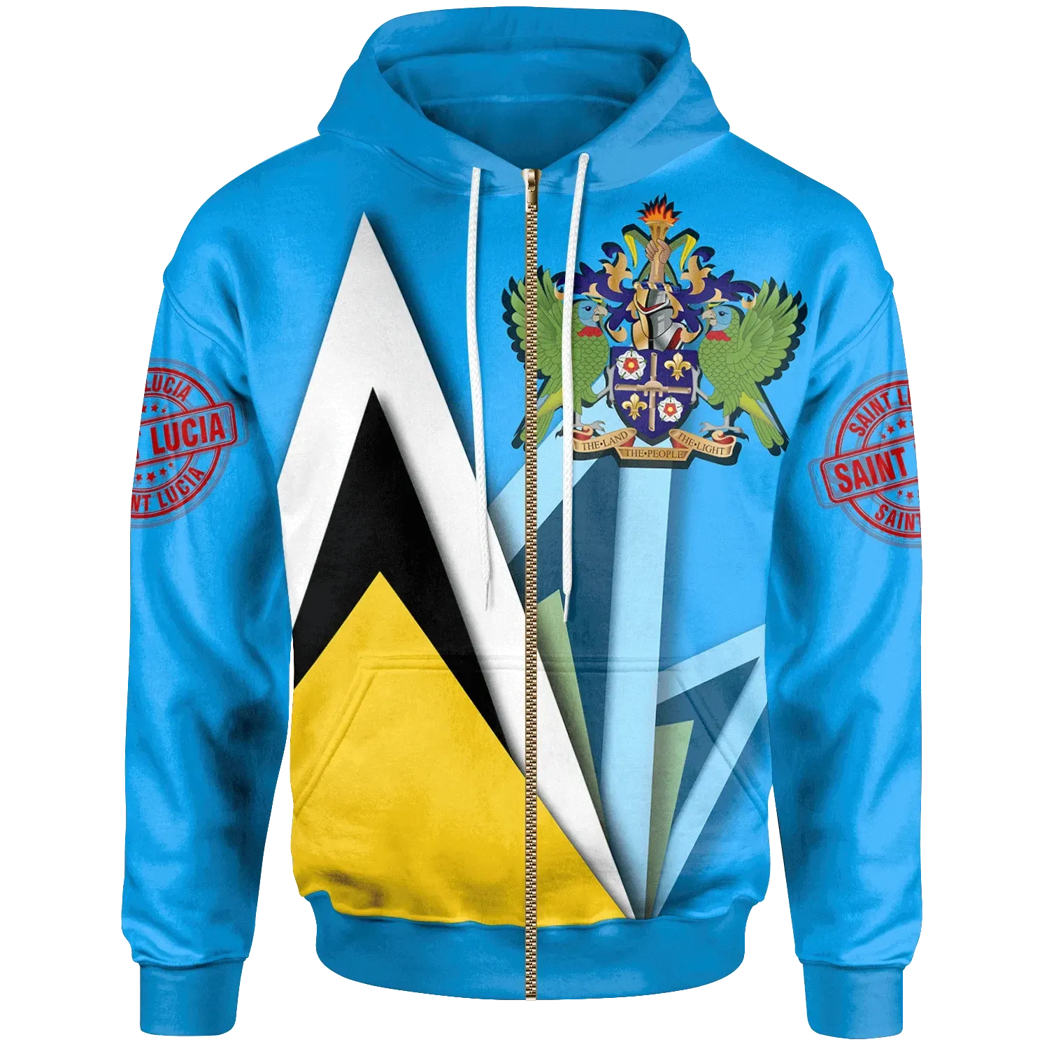 Saint Lucia Zip Up Hoodie Flag With Coat Of Arms RLT6 - Wonder Print Shop