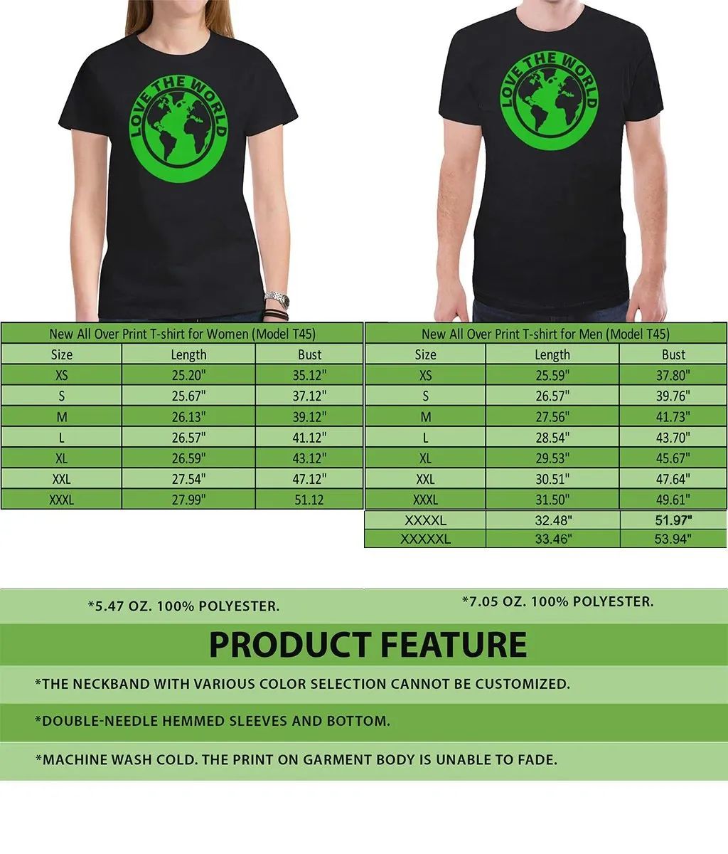 Black T-shirt with green circular globe logo, crew neck and short sleeves