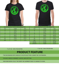 Black T-shirt with green circular globe logo, crew neck and short sleeves