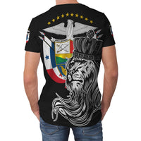 Black T-shirt back view with lion with crown, wing emblem, and star arch graphic