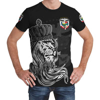 Black T-shirt with detailed lion wearing a crown graphic on the chest
