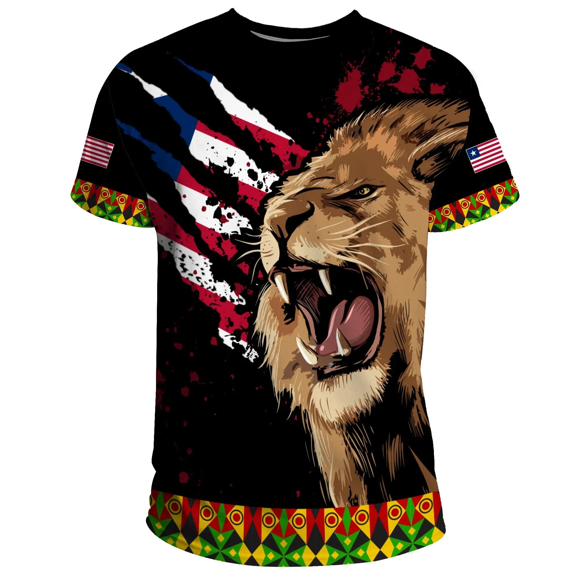 Liberia T Shirt, Liberia Rasta Lion Flag RLT6 - Wonder Print Shop