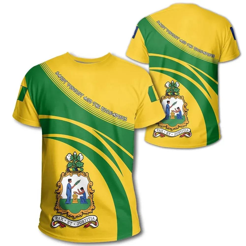 Saint Vincent and the Grenadines Coat Of Arms T Shirt Cricket Style RLT13 - Wonder Print Shop