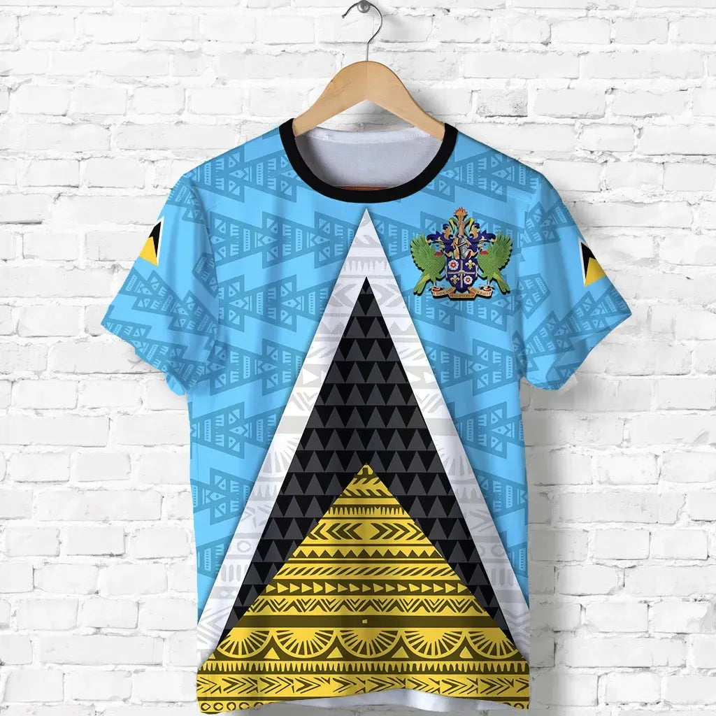 Saint Lucia Flag T Shirt Triangle Cerulean Blue RLT6 - Wonder Print Shop