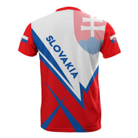 Red/white Slovakia T-shirt back with 'SLOVAKIA' text and crest on upper panel