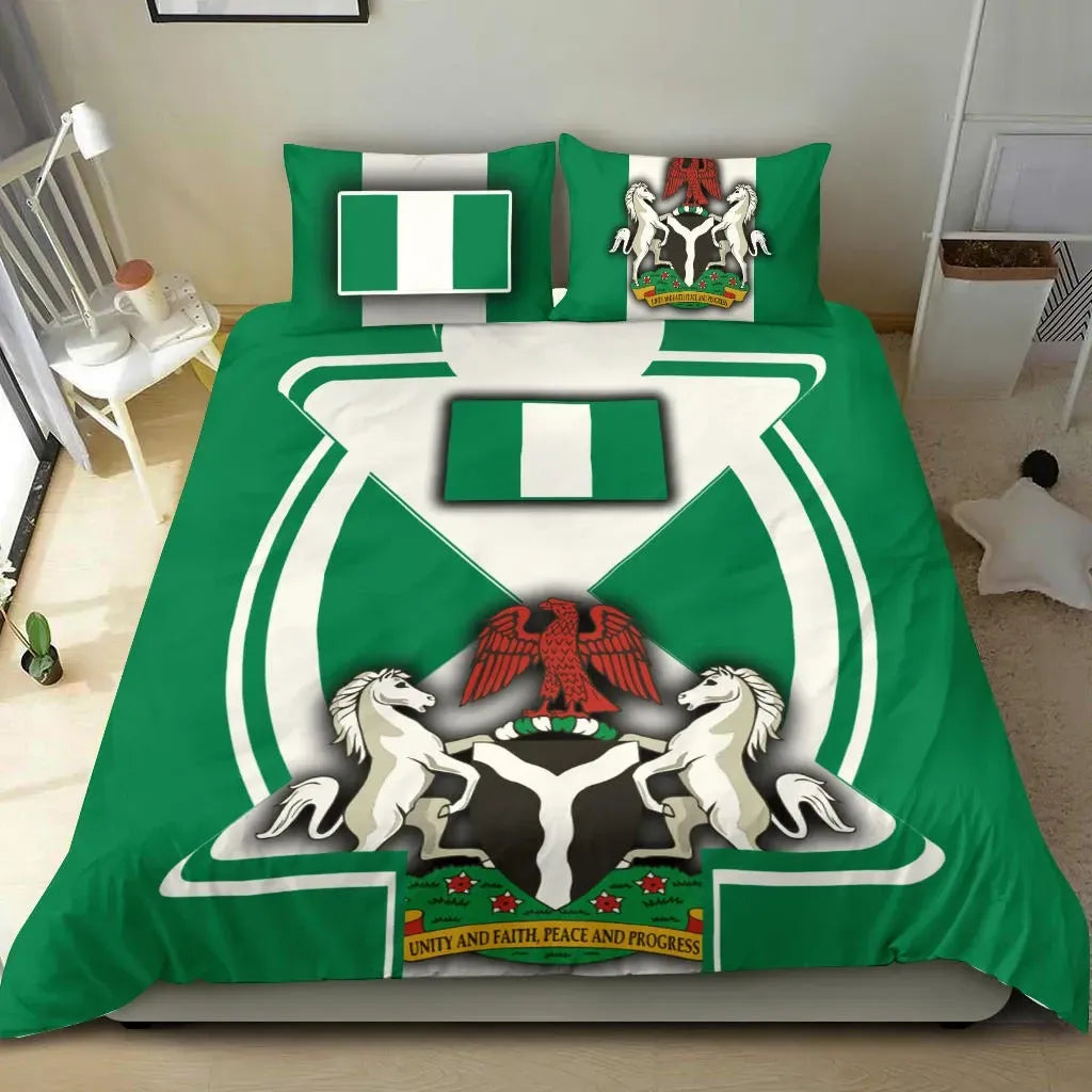 Nigeria Bedding Set Nigerian Flag and Coat Of Arms Boa Me Na Me Mmoa Wo RLT8 - Wonder Print Shop