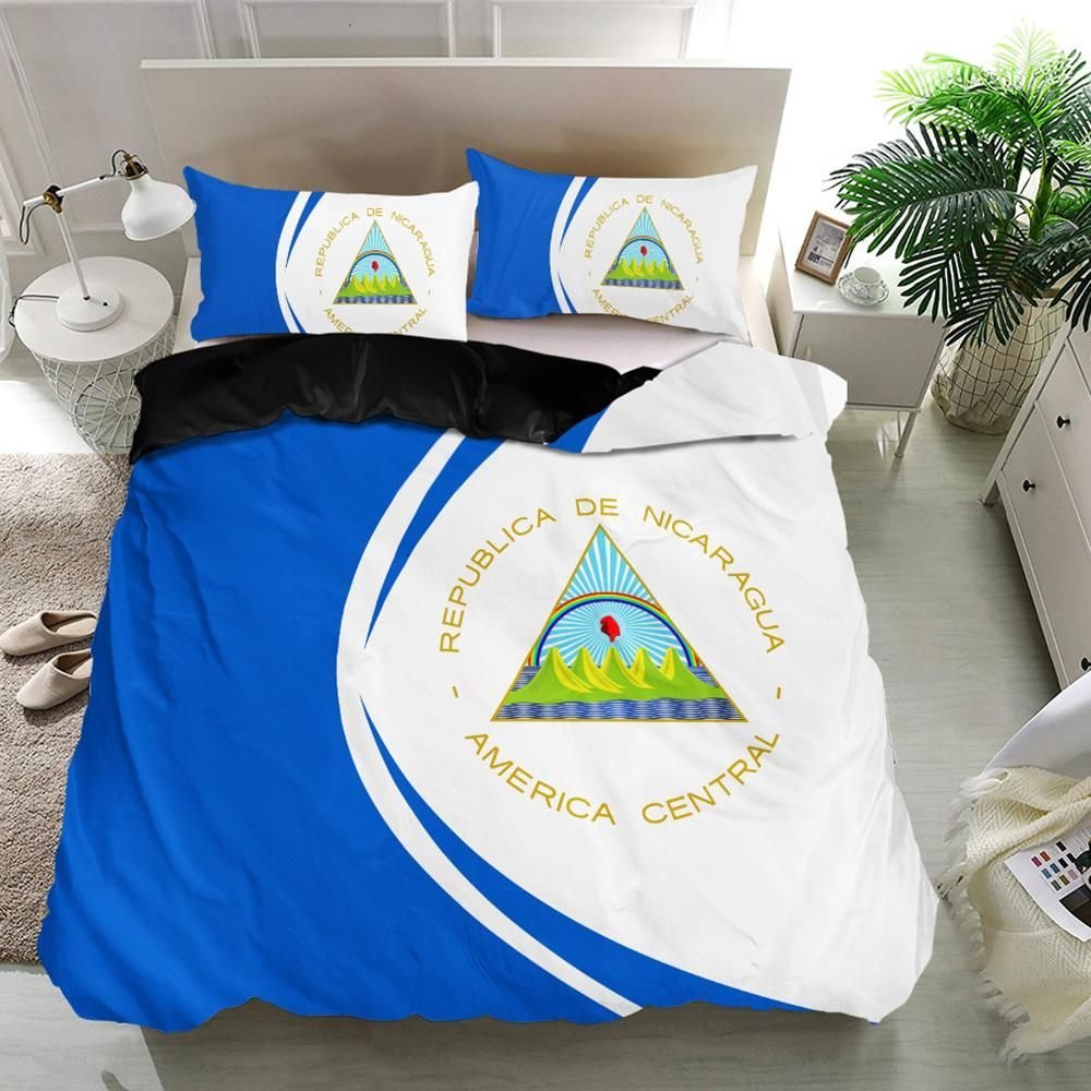 Nicaragua Flag Coat Of Arms Bedding Set Circle RLT8 - Wonder Print Shop