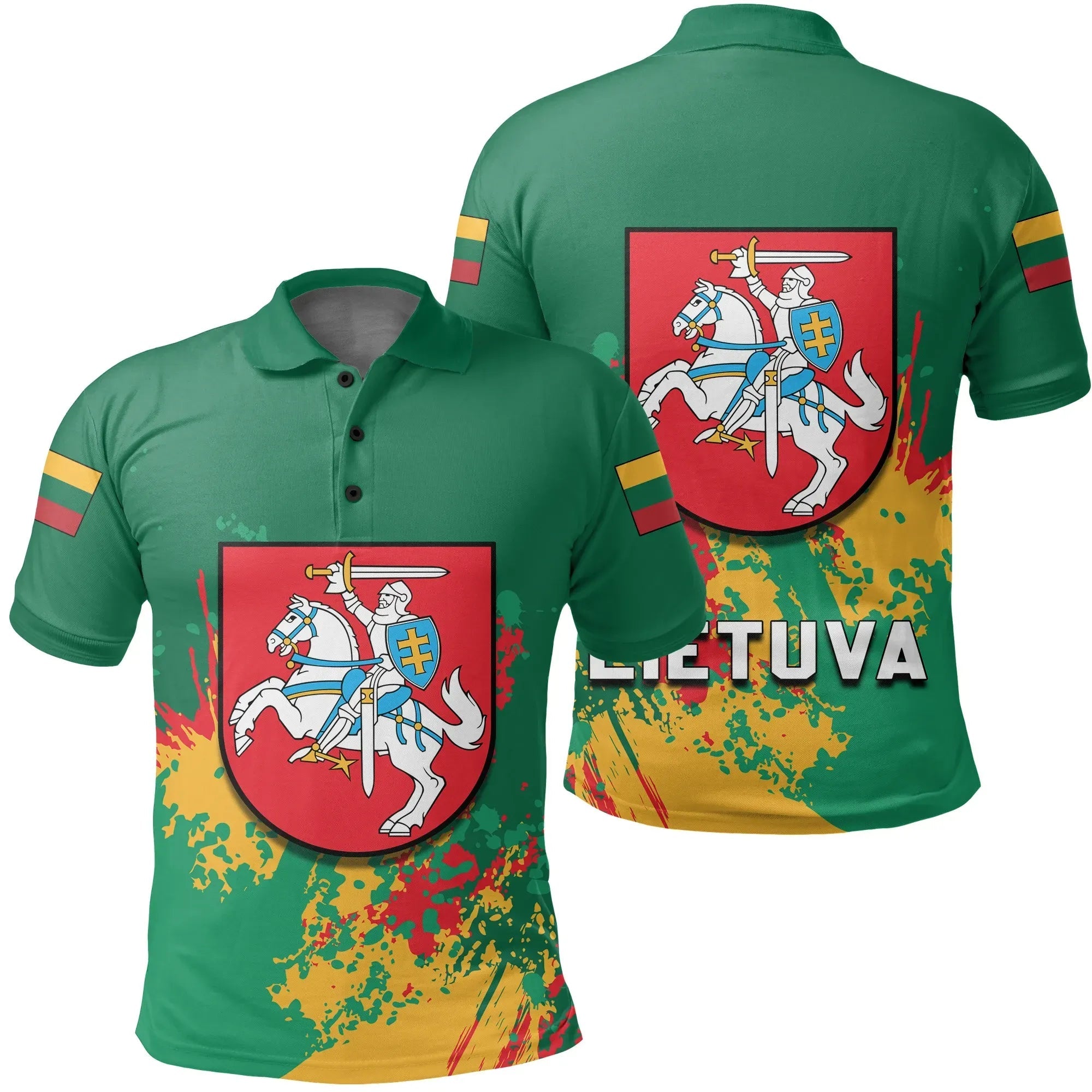 Lithuania Polo Shirt Coat Of Arms Spaint Style RLT6 - Wonder Print Shop