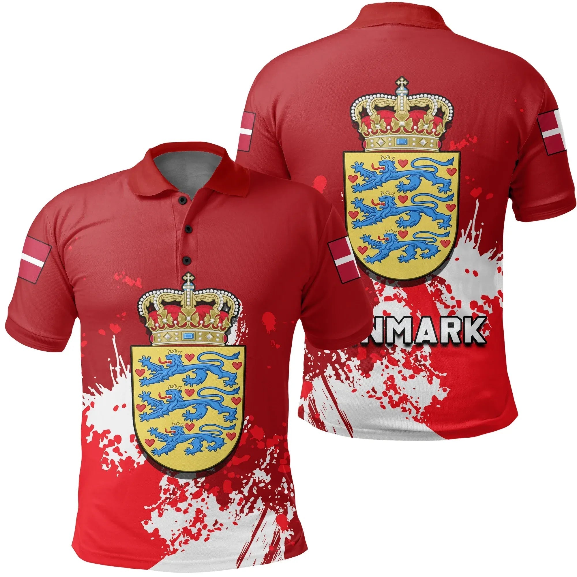 Denmark Polo Shirt Coat Of Arms Spaint Style RLT13 - Wonder Print Shop