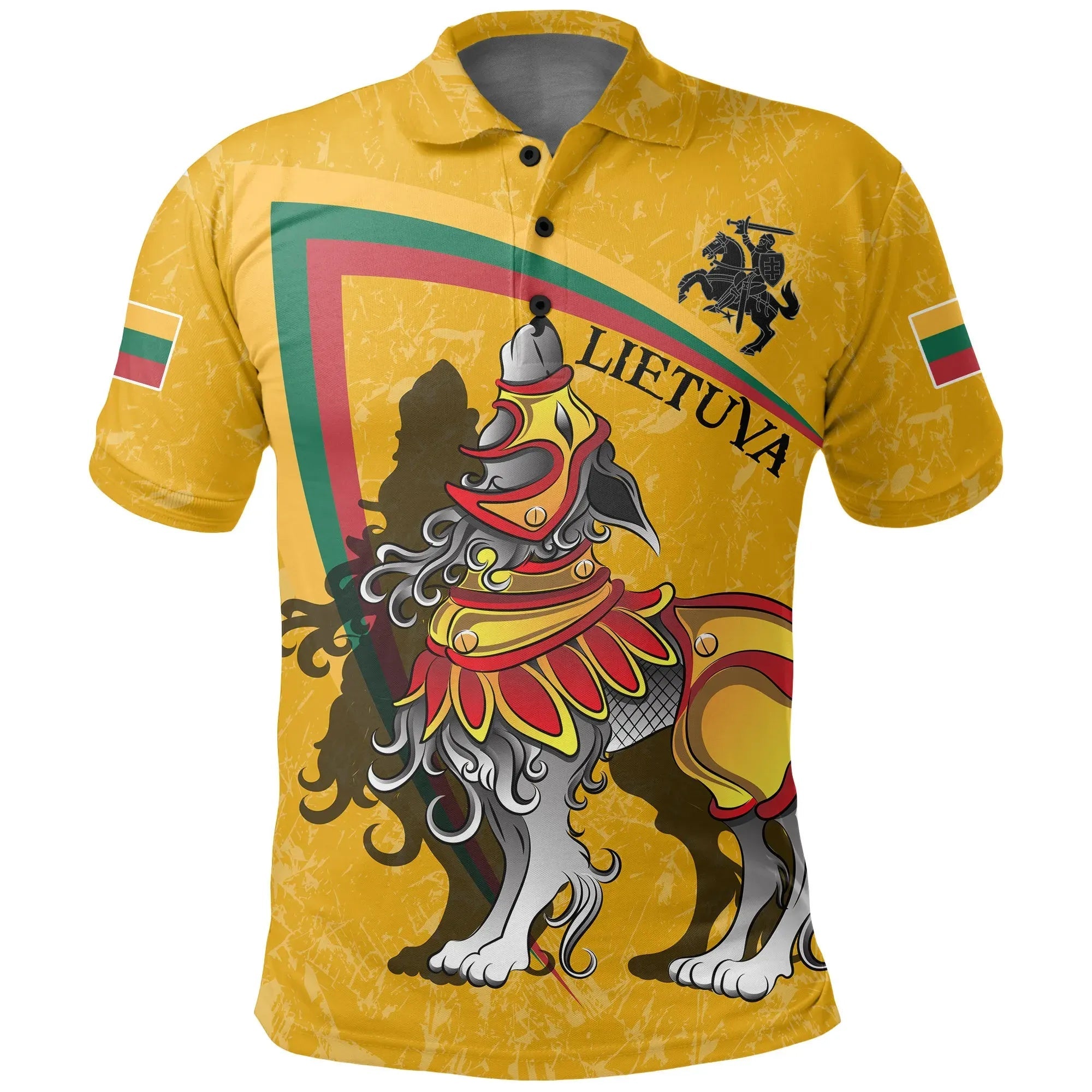 (Lietuva) Lithuania Polo Shirt Lithuanian Iron Wolf Yellow RLT6 - Wonder Print Shop