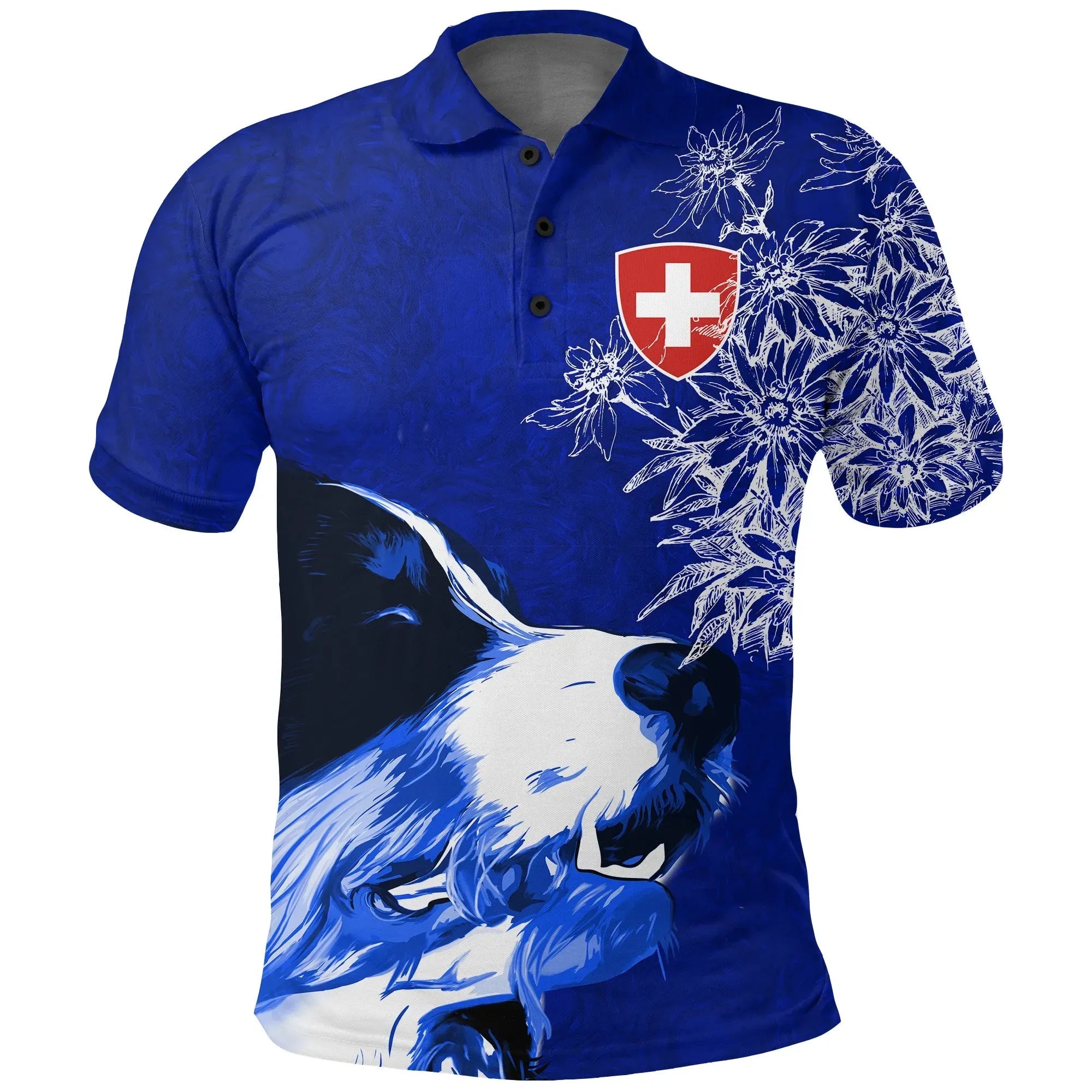 switzerland-polo-shirt-bernese-mountain-dog-and-edelweiss