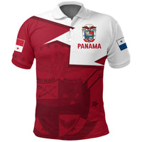 Panama polo shirt with red and white split design, crest and 'PANAMA' logo front