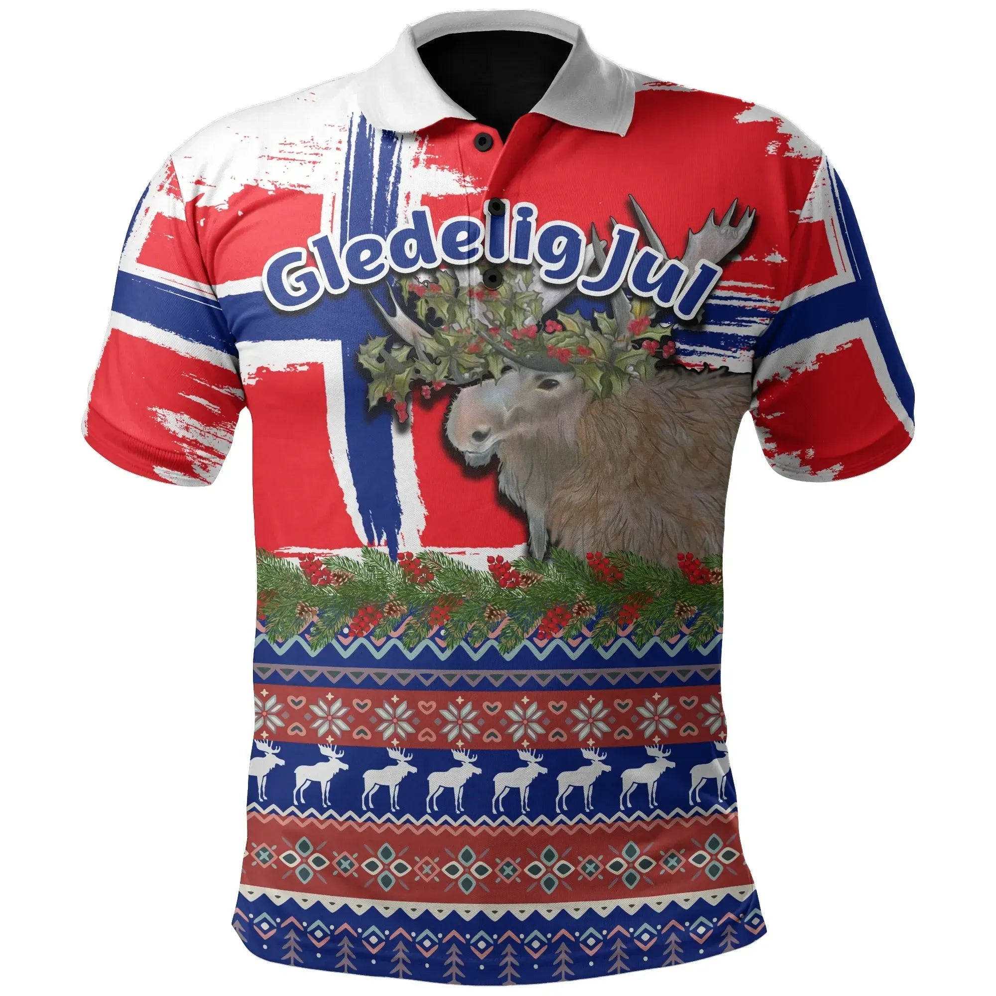 norway-flag-with-moose-christmas-polo-shirt