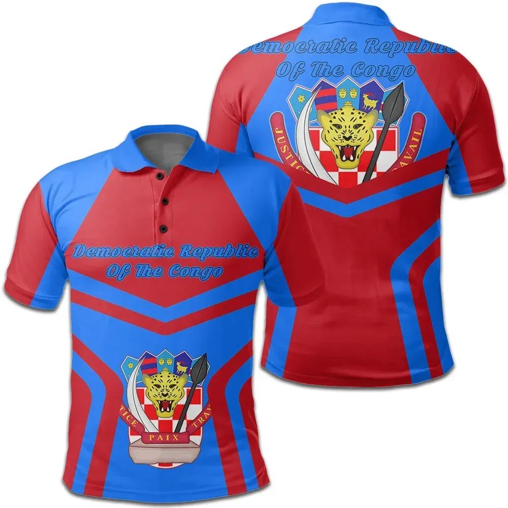 Multicolor Congo polo set, front and back views with crest and striped chevrons