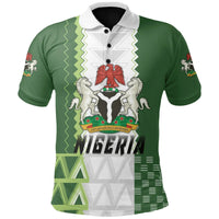Green polo shirt with white zigzag panel and Nigeria crest, short sleeves